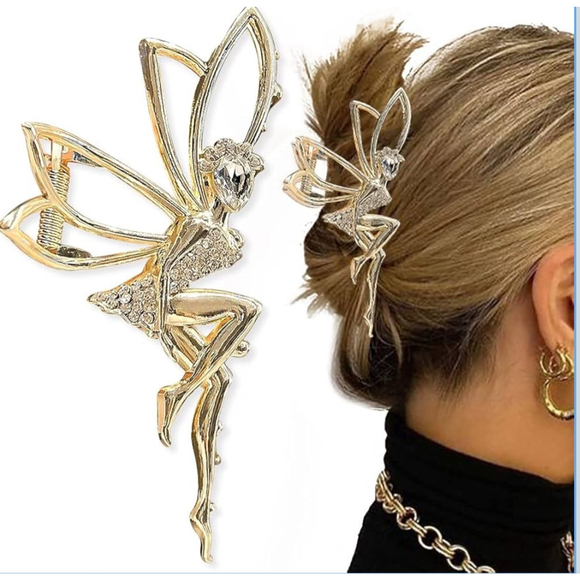 None Accessories - Disney Inspired Tinkerbell Gold Hair Claw Clip with Rhinestones